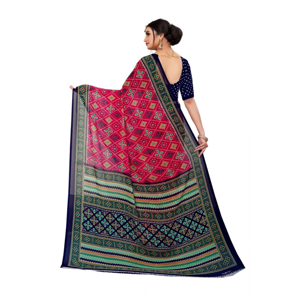 Vaystra Georgette Floral Print Saree With Unstitched Blouse 5.5Mtr – Pink