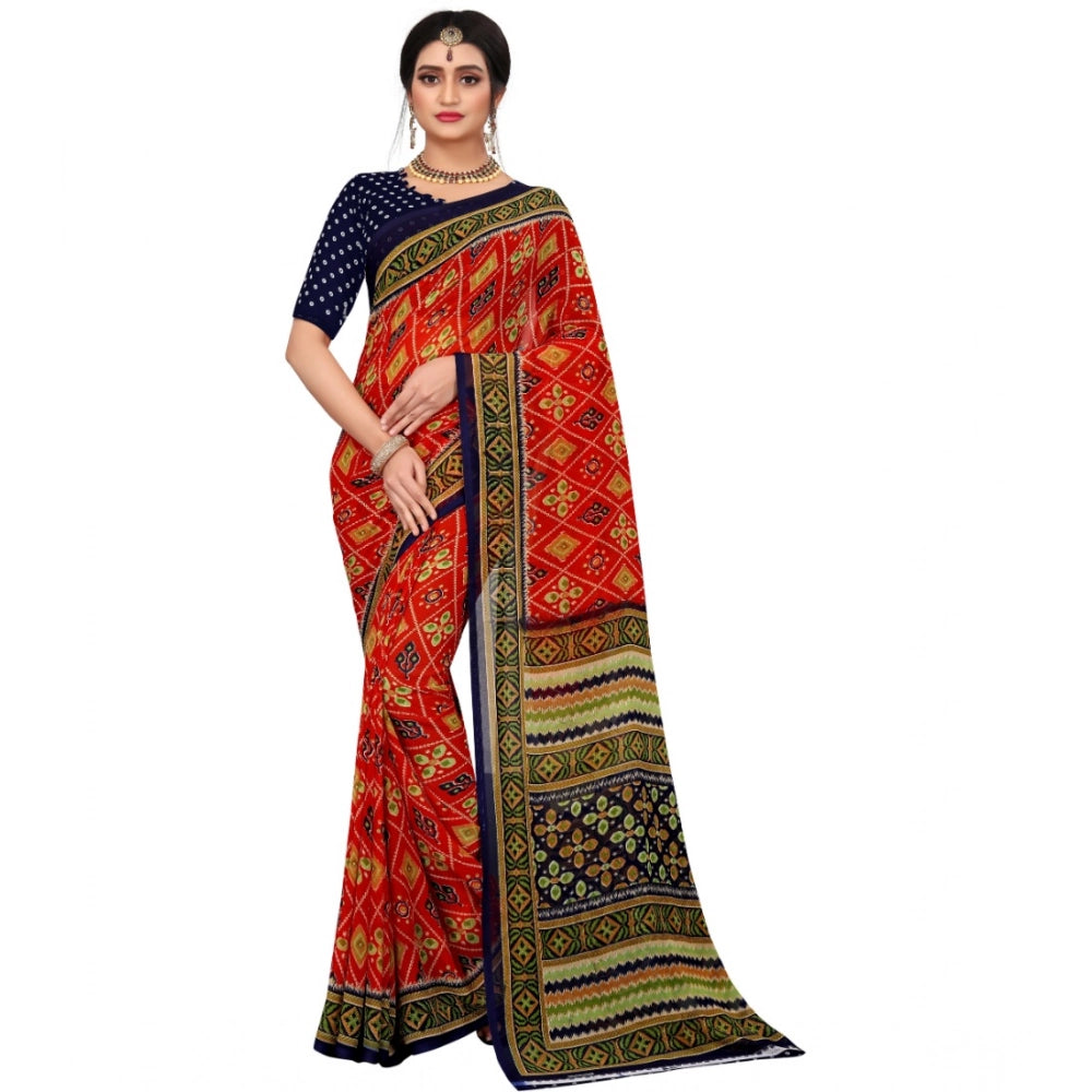 Vaystra Georgette Floral Print Saree With Unstitched Blouse 5.5Mtr – Multicolor