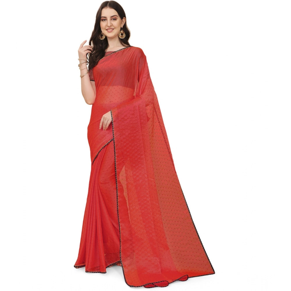 Vaystra Silk Blend Embellished Saree With Unstitched Blouse 5.5Mtr – Red