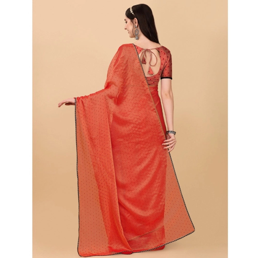 Vaystra Silk Blend Embellished Saree With Unstitched Blouse 5.5Mtr – Red