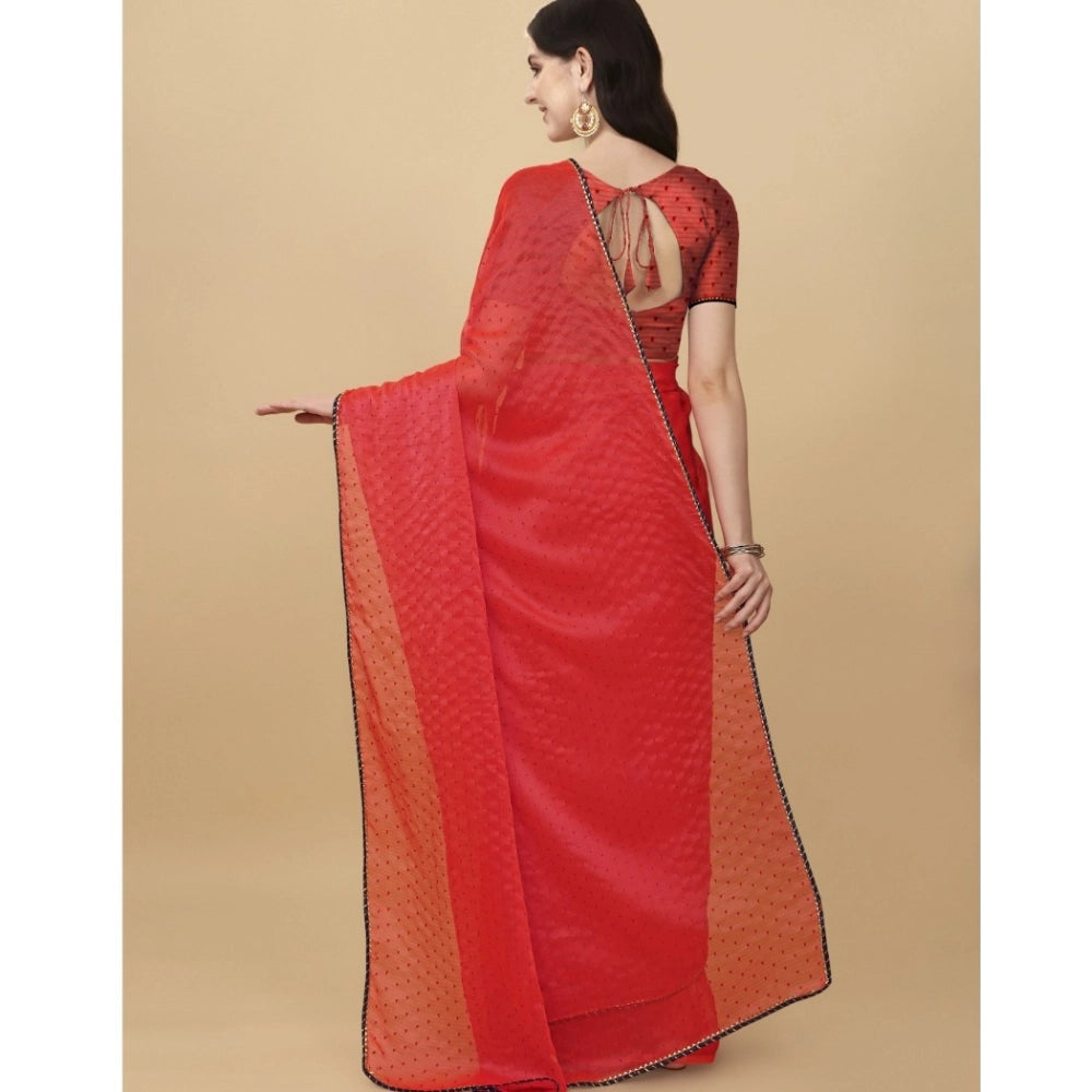 Vaystra Silk Blend Embellished Saree With Unstitched Blouse 5.5Mtr – Red