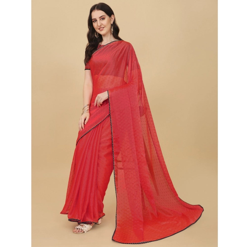 Vaystra Silk Blend Embellished Saree With Unstitched Blouse 5.5Mtr – Red