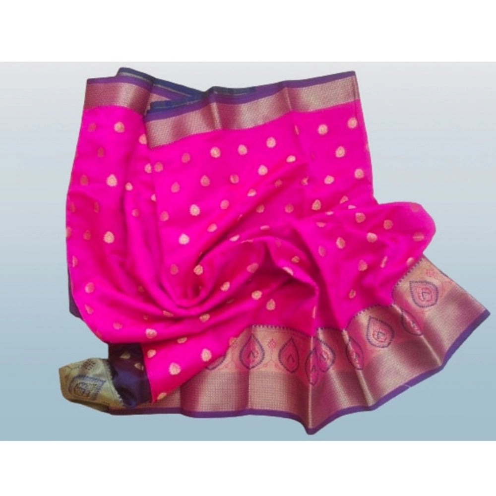Vaystra Silk Blend Woven Saree With Unstitched Blouse 5.5Mtr – Pink