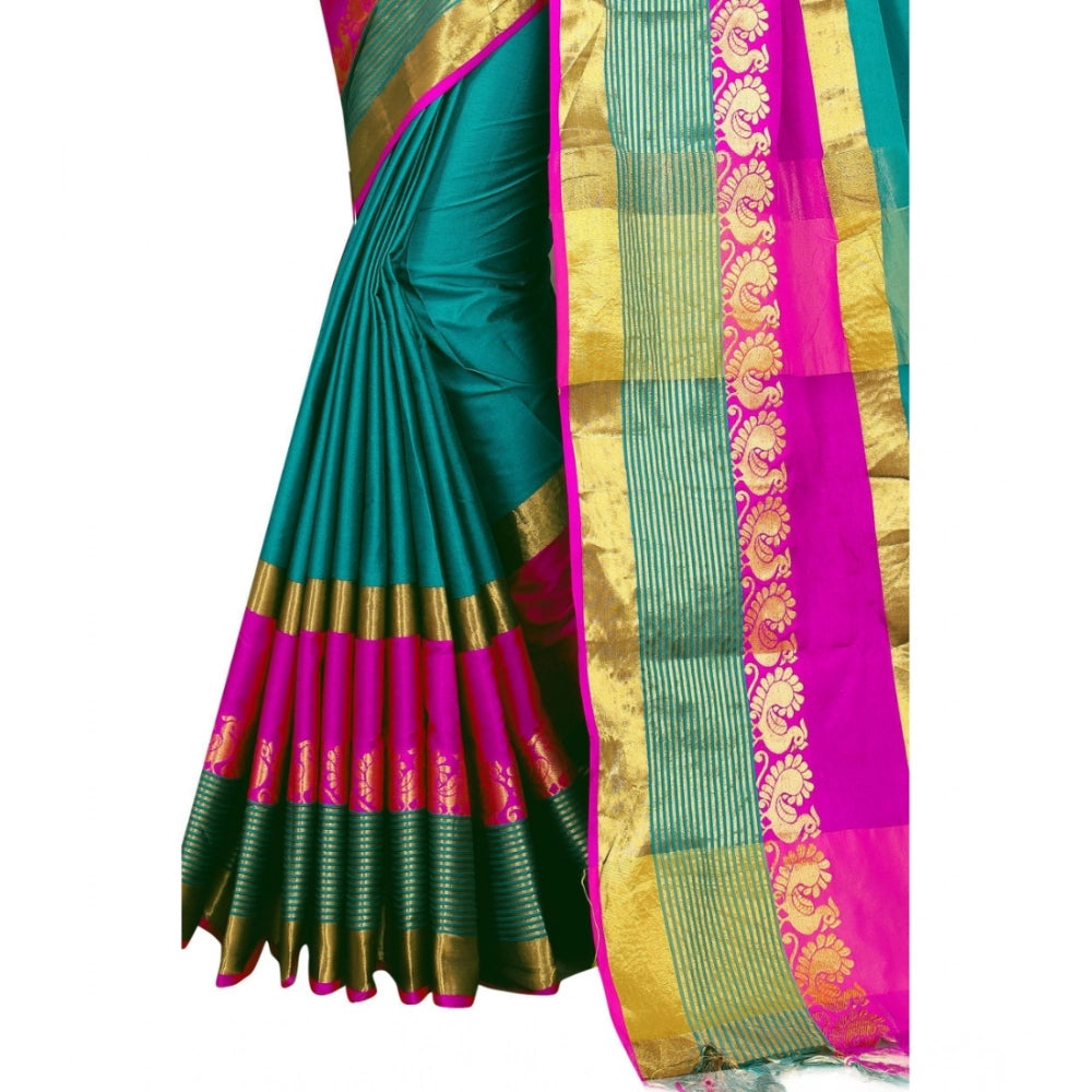 Vaystra Jacquard Woven Saree With Unstitched Blouse 5.5Mtr – Dark Green