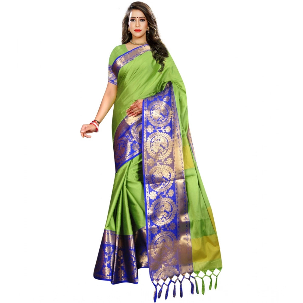 Vaystra Jacquard Woven Saree With Unstitched Blouse 5.5Mtr – Green