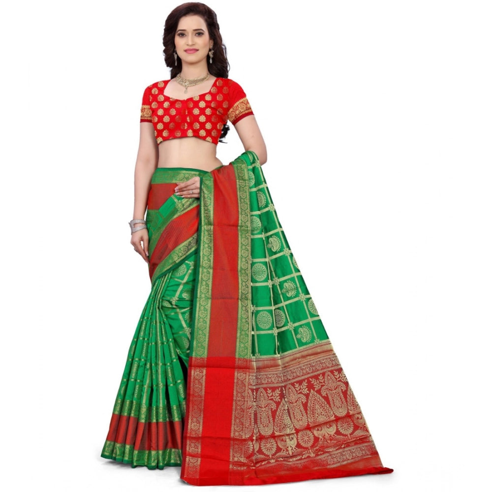 Vaystra Jacquard Woven Saree With Unstitched Blouse 5.5Mtr – Green