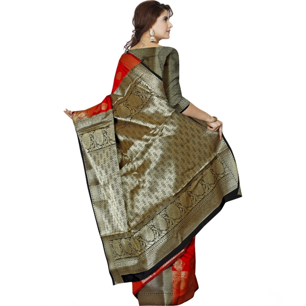 Vaystra Jacquard Woven Saree With Unstitched Blouse 5.5Mtr – Red