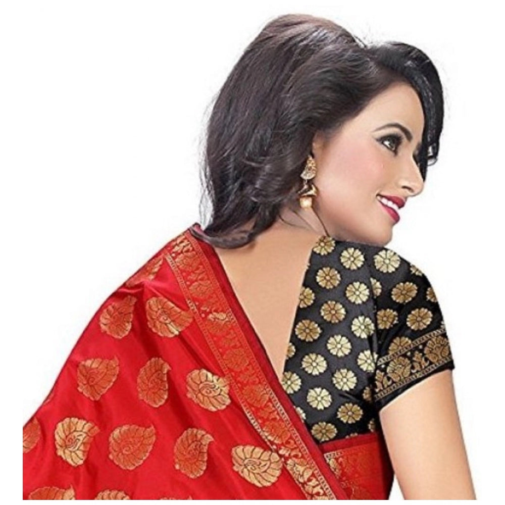 Vaystra Jacquard Woven Saree With Unstitched Blouse 5.5Mtr – Red