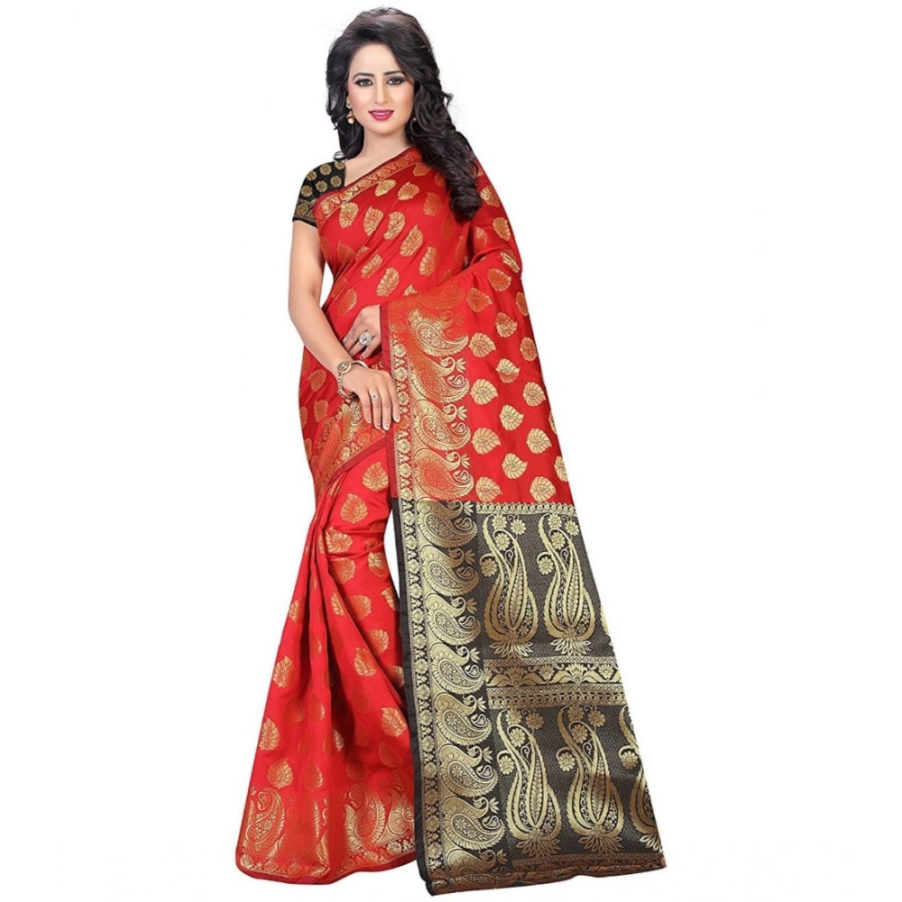 Vaystra Jacquard Woven Saree With Unstitched Blouse 5.5Mtr – Red