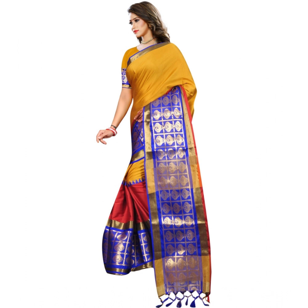 Vaystra Jacquard Woven Saree With Unstitched Blouse 5.5Mtr – Mustard