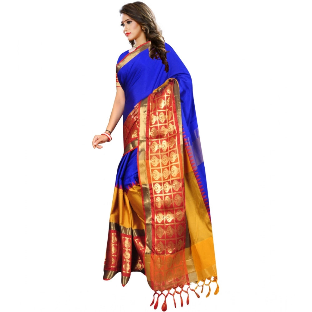 Vaystra Jacquard Woven Saree With Unstitched Blouse 5.5Mtr – Blue