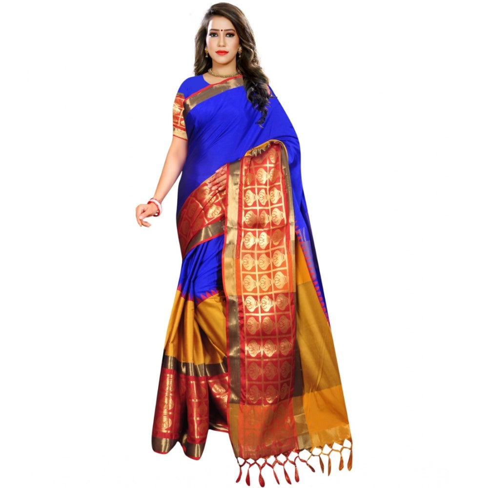 Vaystra Jacquard Woven Saree With Unstitched Blouse 5.5Mtr – Blue