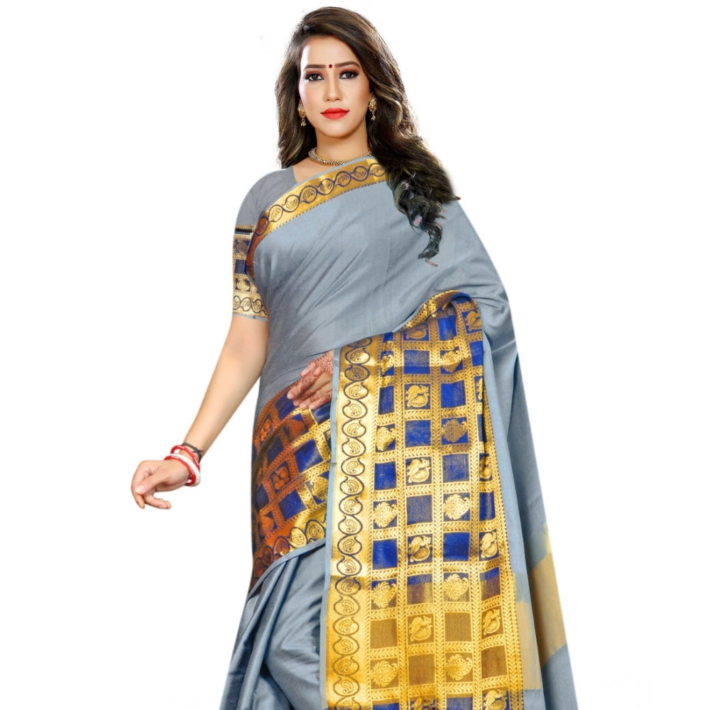 Vaystra Jacquard Woven Saree With Unstitched Blouse 5.5Mtr – Light Blue