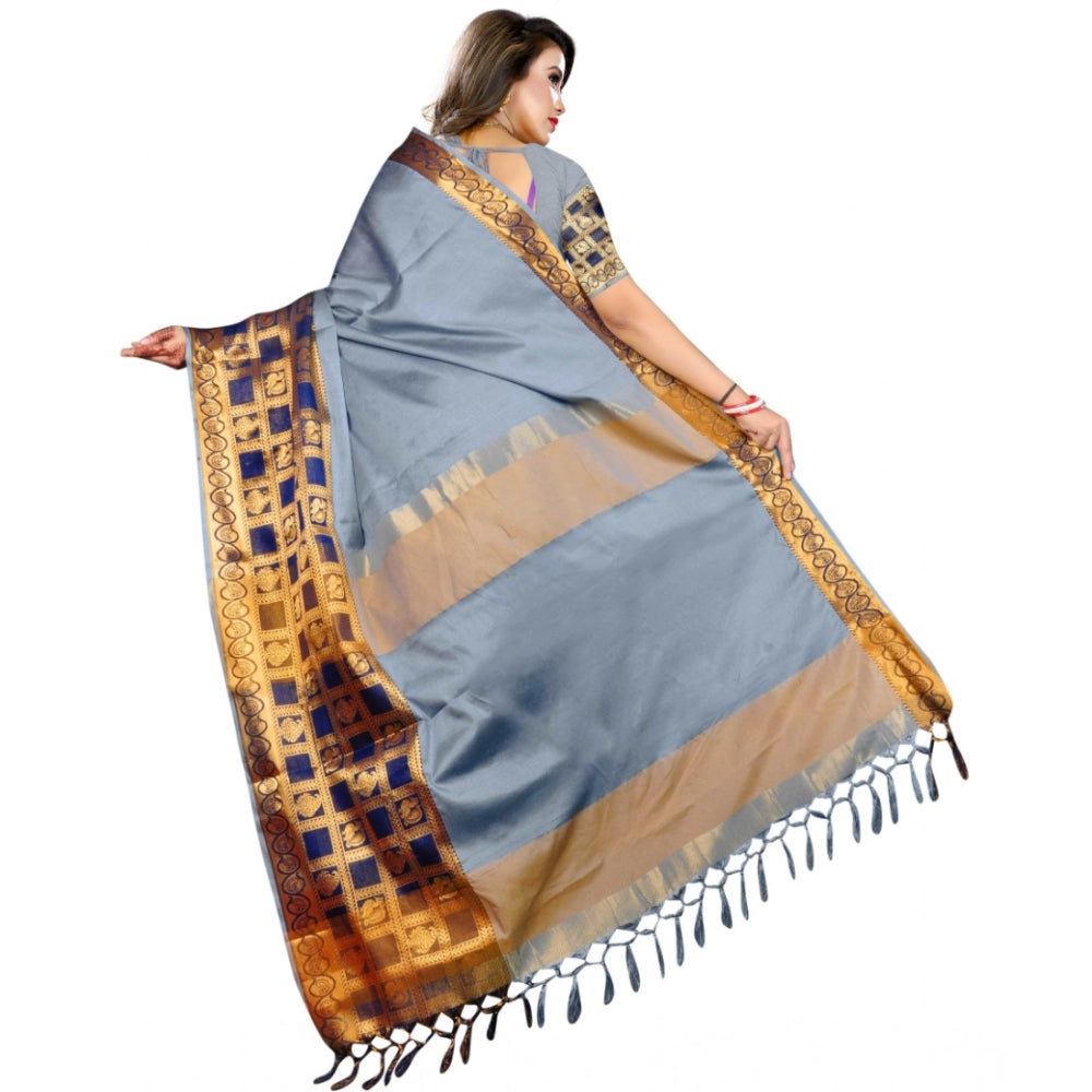 Vaystra Jacquard Woven Saree With Unstitched Blouse 5.5Mtr – Light Blue