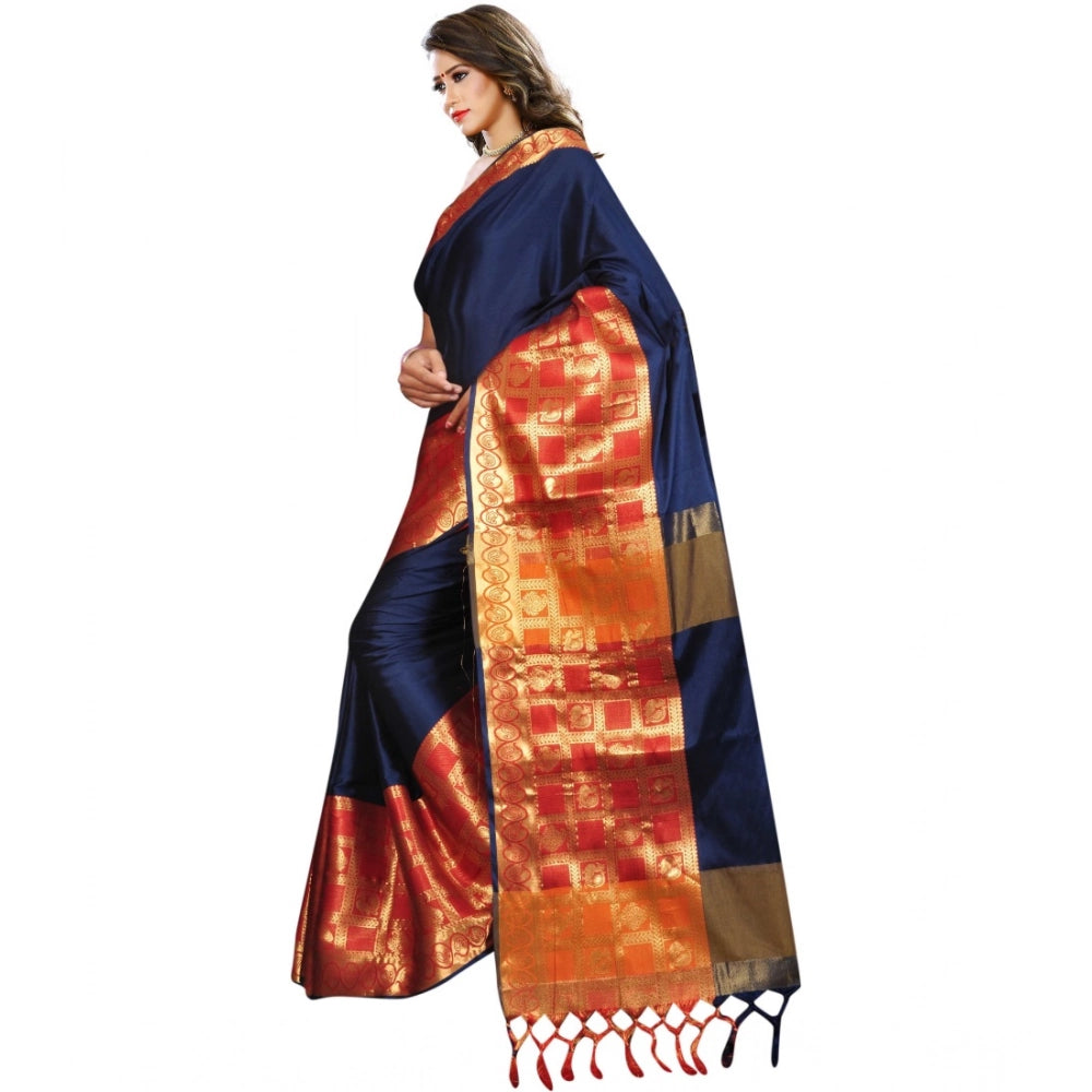 Vaystra Jacquard Woven Saree With Unstitched Blouse 5.5Mtr – Blue