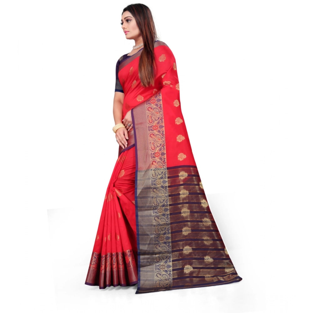 Vaystra Silk Blend Woven Saree With Unstitched Blouse 5.5Mtr – Red