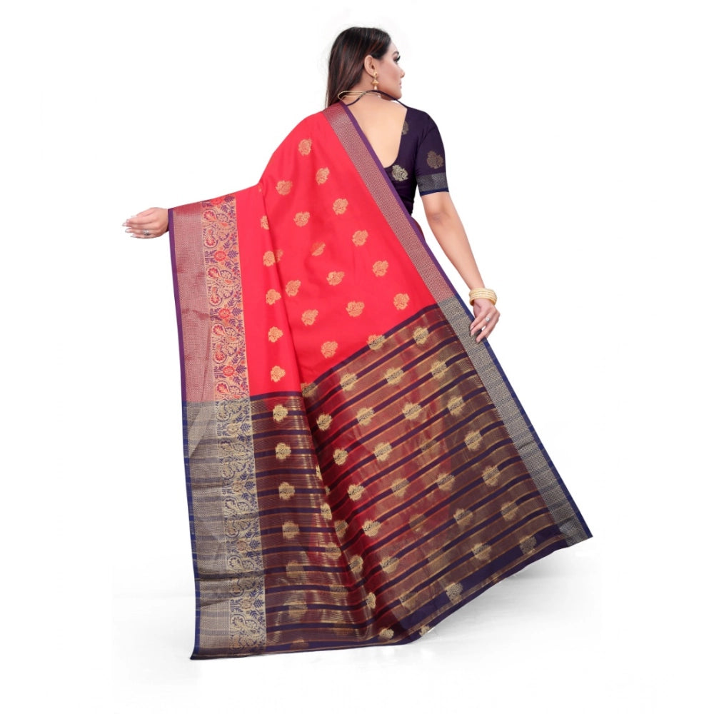 Vaystra Silk Blend Woven Saree With Unstitched Blouse 5.5Mtr – Red
