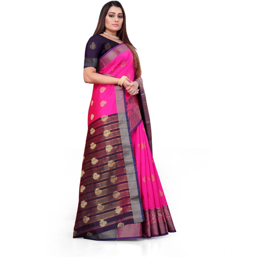 Vaystra Silk Blend Woven Saree With Unstitched Blouse 5.5Mtr – Pink
