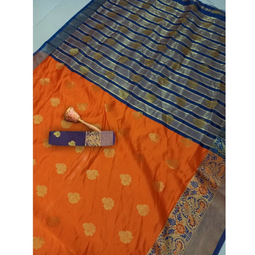 Vaystra Silk Blend Woven Saree With Unstitched Blouse 5.5Mtr – Orange