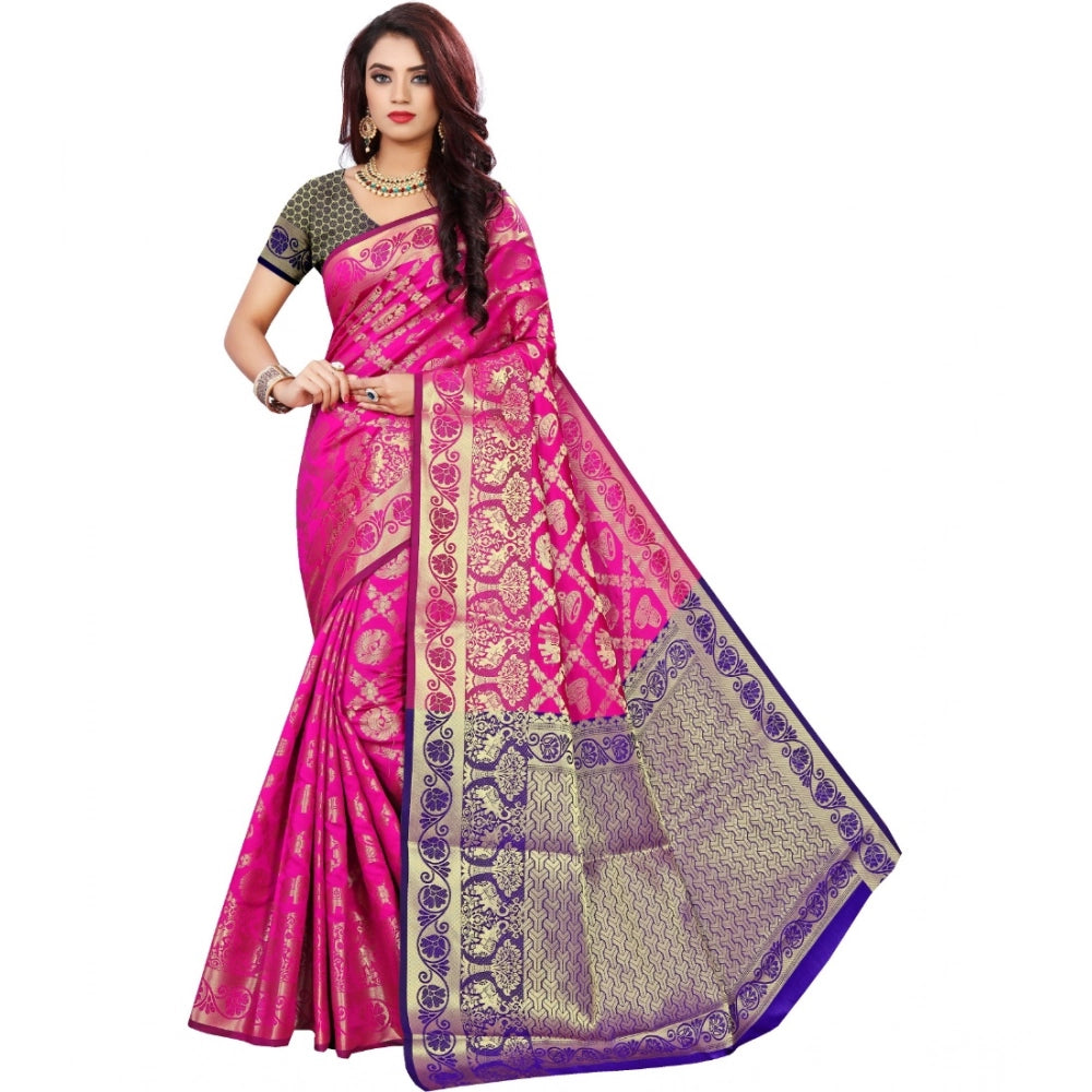 Vaystra Jacquard Woven Saree With Unstitched Blouse 5.5Mtr – Pink