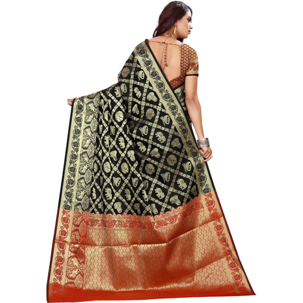 Vaystra Jacquard Woven Saree With Unstitched Blouse 5.5Mtr – Black