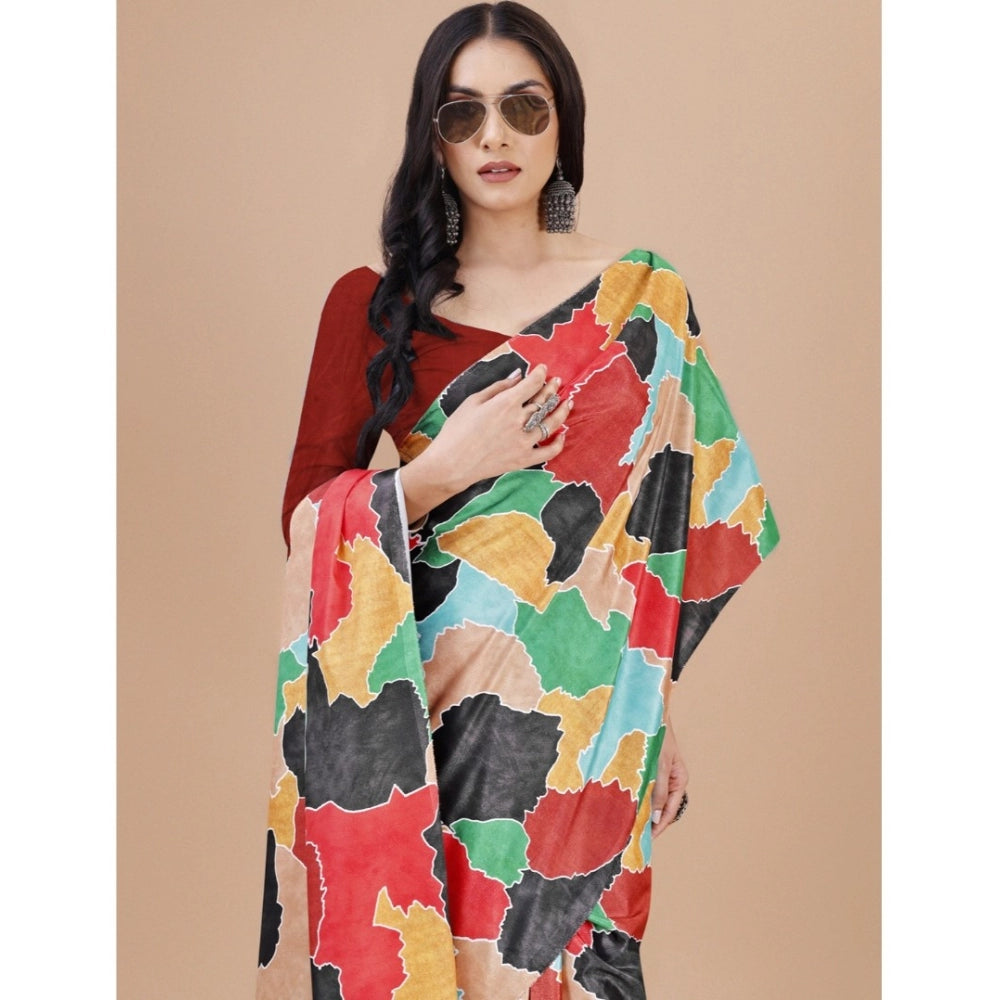 Vaystra Crepe Digital Print Saree With Unstitched Blouse 5.5Mtr – Red