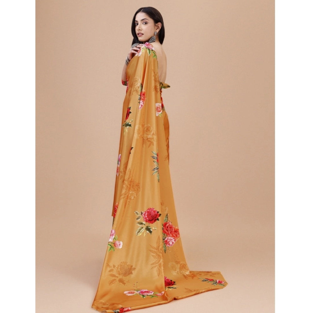 Vaystra Crepe Digital Print Saree With Unstitched Blouse 5.5Mtr – Mustard