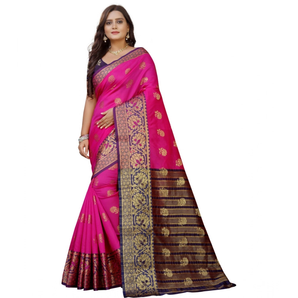 Vaystra Silk Blend Woven Saree With Unstitched Blouse 5.5Mtr – Pink-Beige