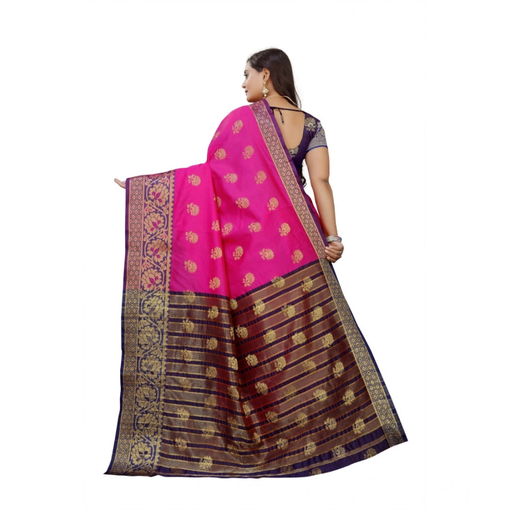 Vaystra Silk Blend Woven Saree With Unstitched Blouse 5.5Mtr – Pink-Beige
