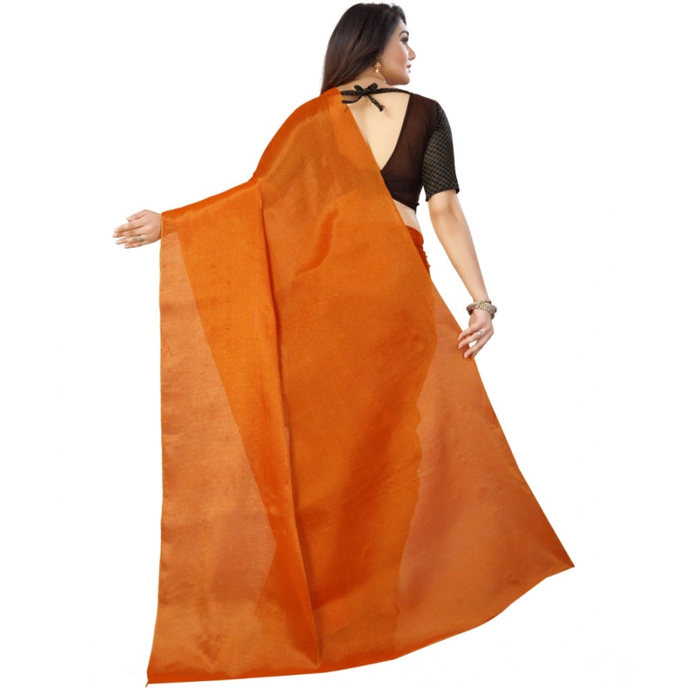 Vaystra Cotton Silk Self Design Saree With Unstitched Blouse 5.5Mtr – Orange