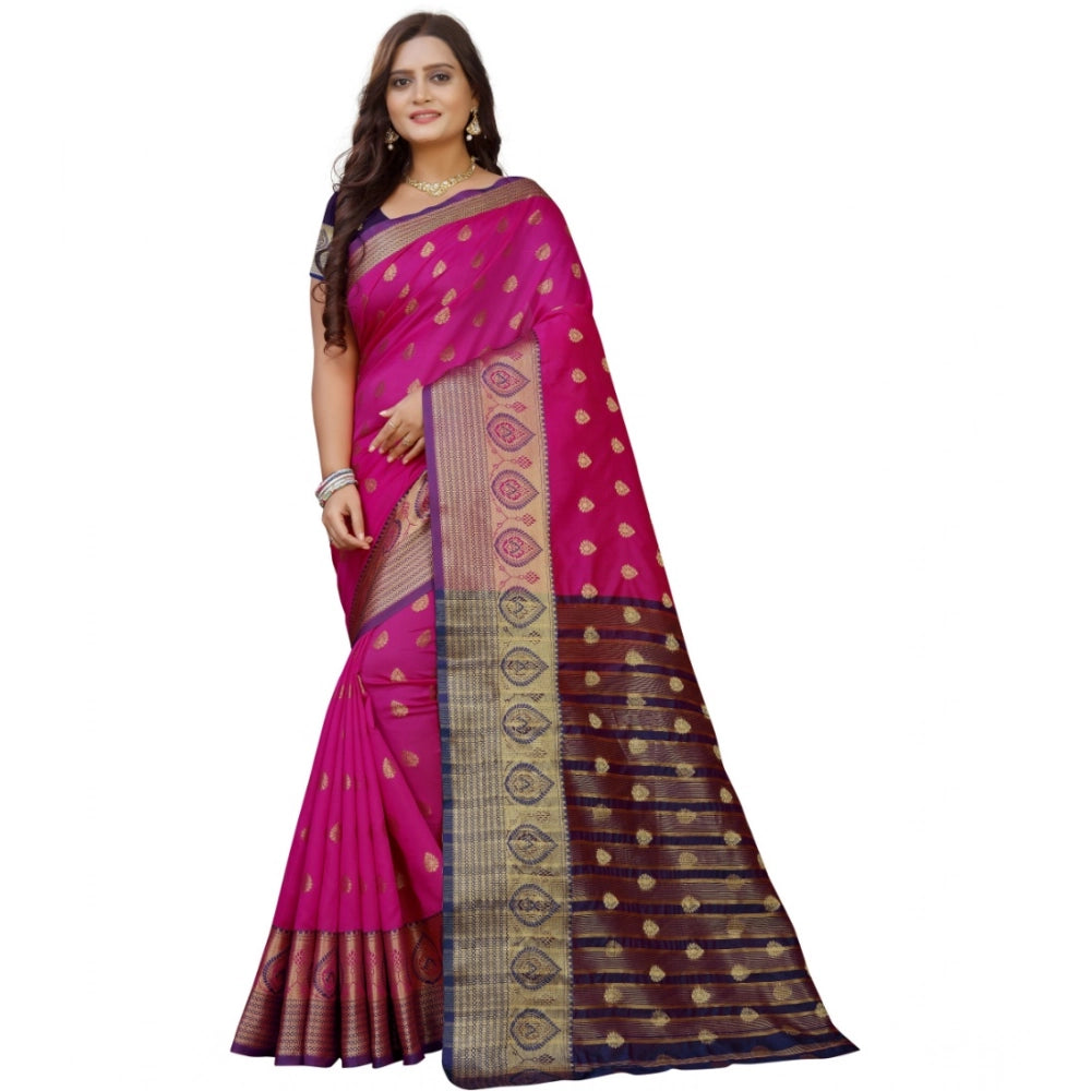 Vaystra Silk Blend Woven Saree With Unstitched Blouse 5.5Mtr – Purple-Pink