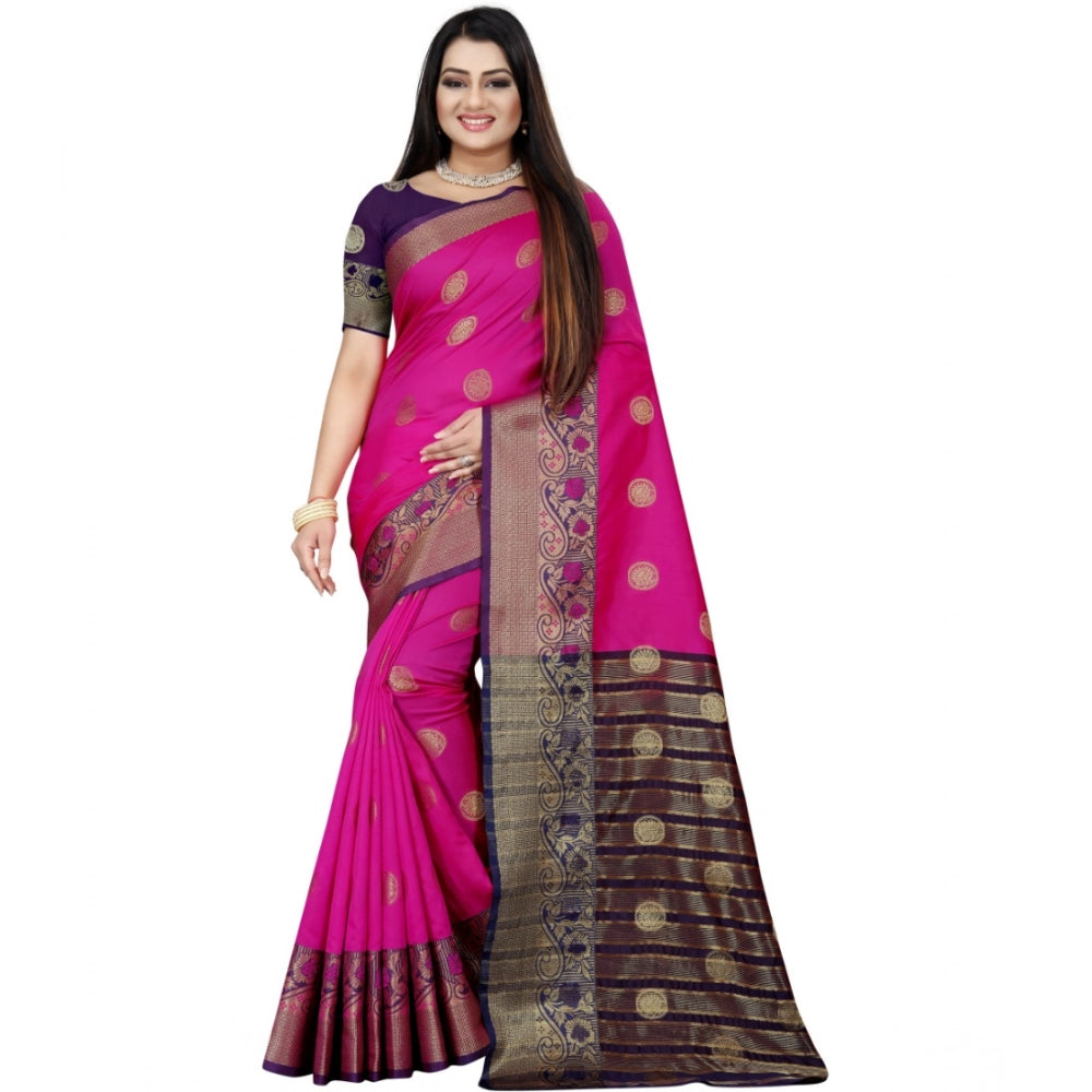 Vaystra Silk Blend Woven Saree With Unstitched Blouse 5.5Mtr – Blue-Pink