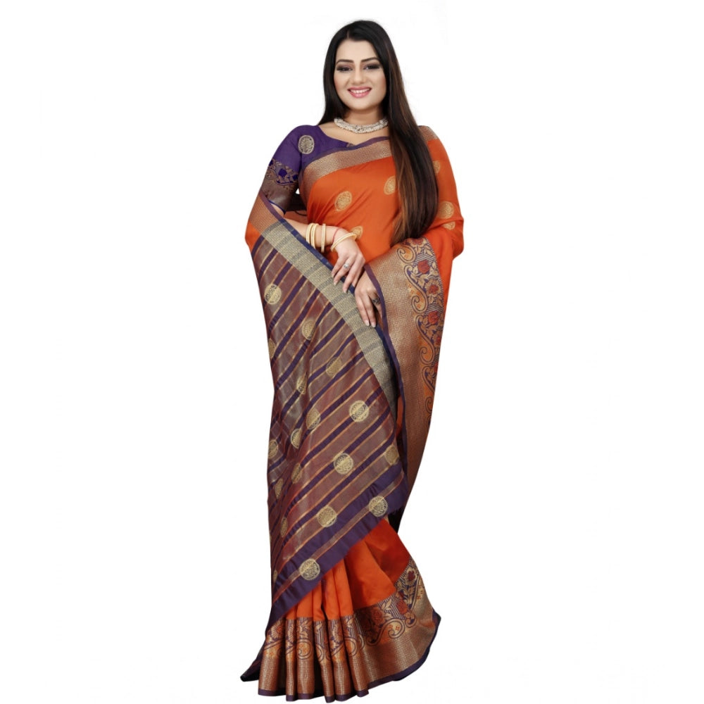 Vaystra Silk Blend Woven Saree With Unstitched Blouse 5.5Mtr – Blue-Orange