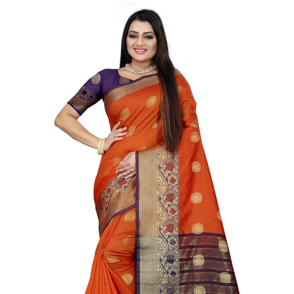 Vaystra Silk Blend Woven Saree With Unstitched Blouse 5.5Mtr – Blue-Orange