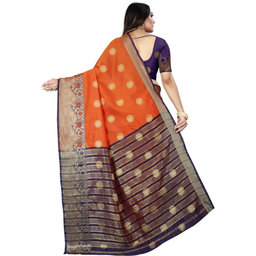 Vaystra Silk Blend Woven Saree With Unstitched Blouse 5.5Mtr – Blue-Orange