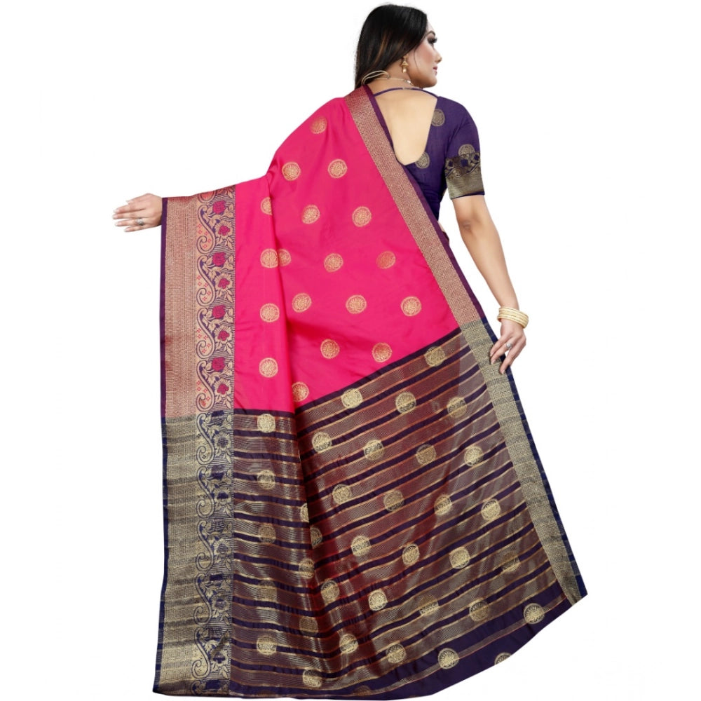 Vaystra Silk Blend Woven Saree With Unstitched Blouse 5.5Mtr – Blue-Pink