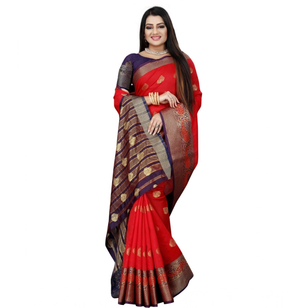 Vaystra Silk Blend Woven Saree With Unstitched Blouse 5.5Mtr – Purple-Red