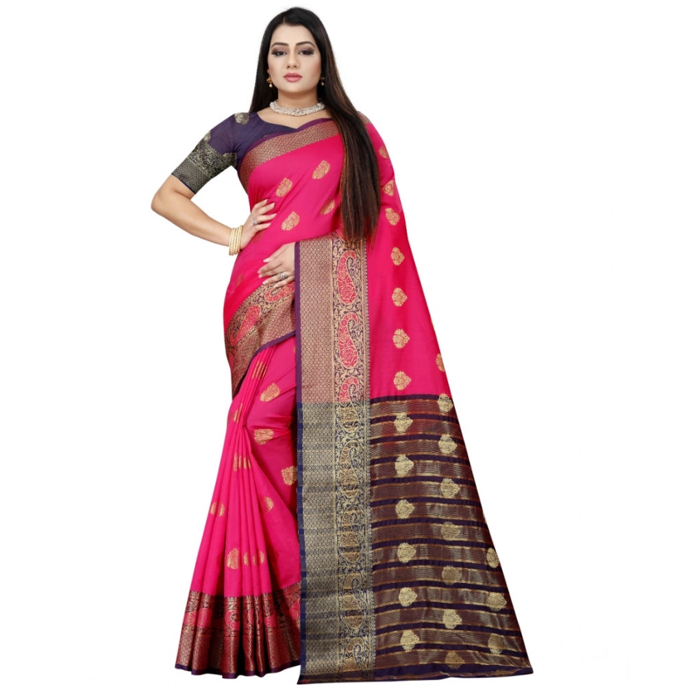 Vaystra Silk Blend Woven Saree With Unstitched Blouse 5.5Mtr – Purple-Pink