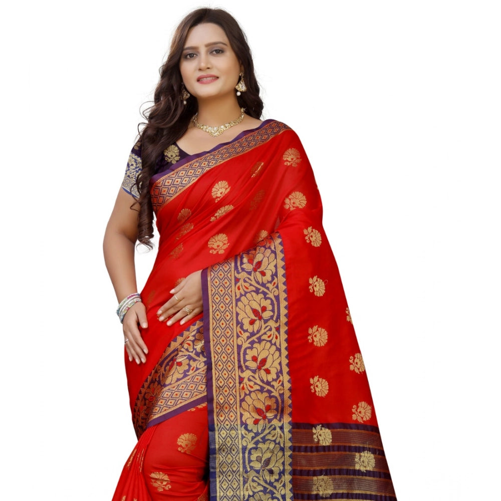 Vaystra Silk Blend Woven Saree With Unstitched Blouse 5.5Mtr – Purple-Red