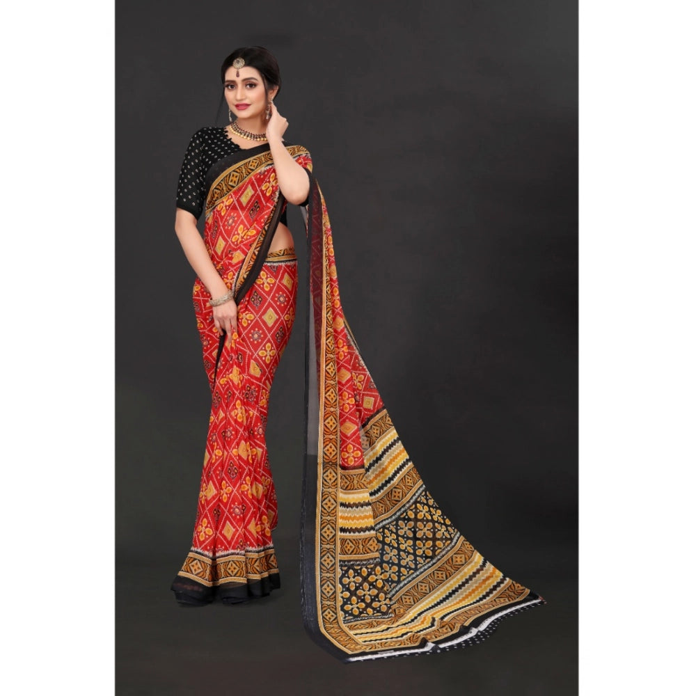 Vaystra Georgette Floral Print Saree With Unstitched Blouse 5.5Mtr – Red