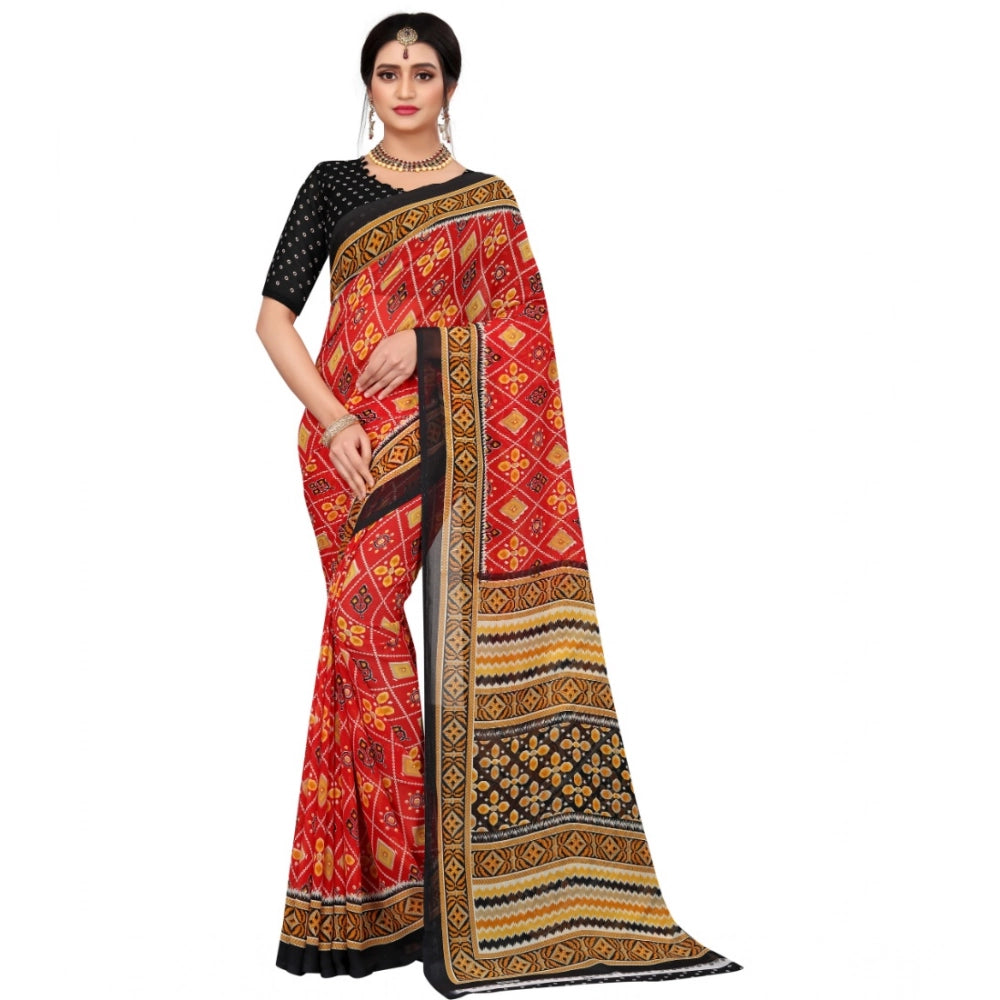 Vaystra Georgette Floral Print Saree With Unstitched Blouse 5.5Mtr – Red