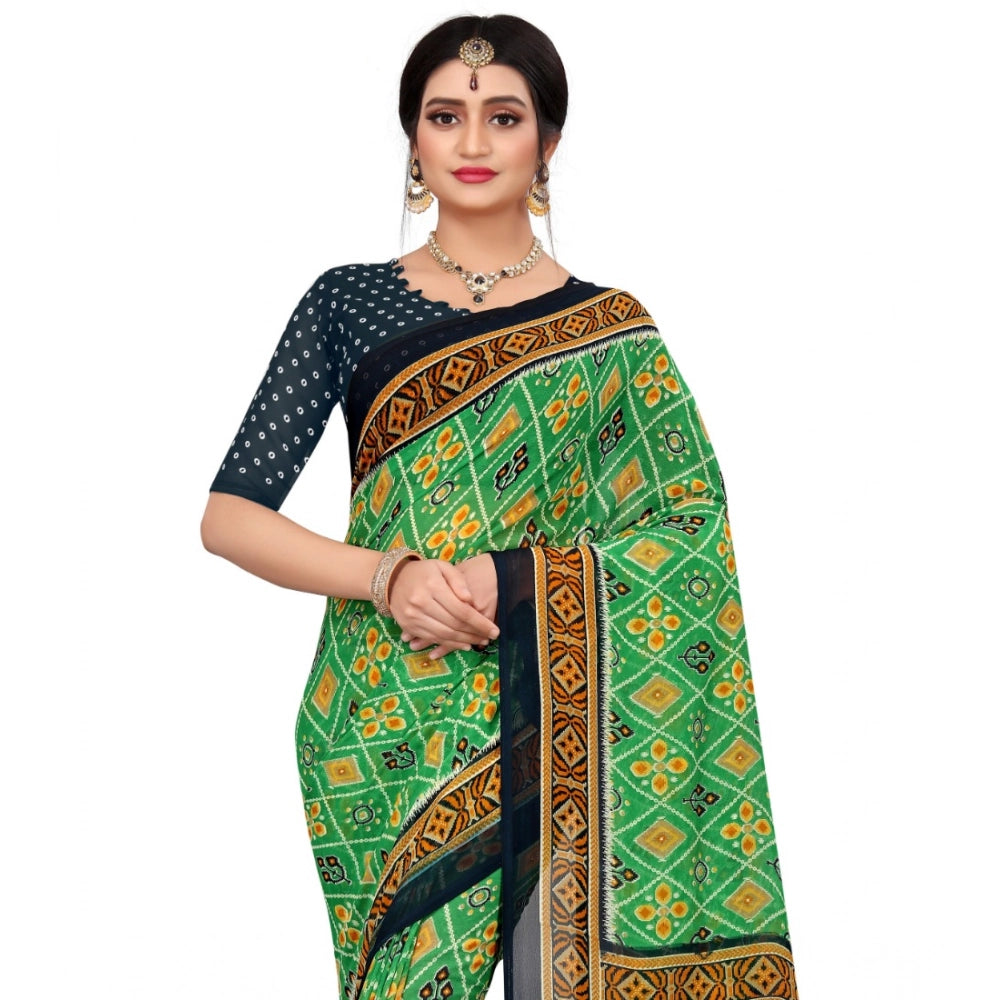 Vaystra Georgette Floral Print Saree With Unstitched Blouse 5.5Mtr – Light Green