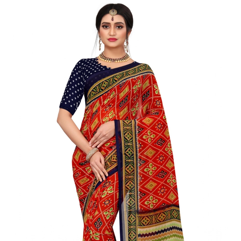 Vaystra Georgette Floral Print Saree With Unstitched Blouse 5.5Mtr – Multicolor