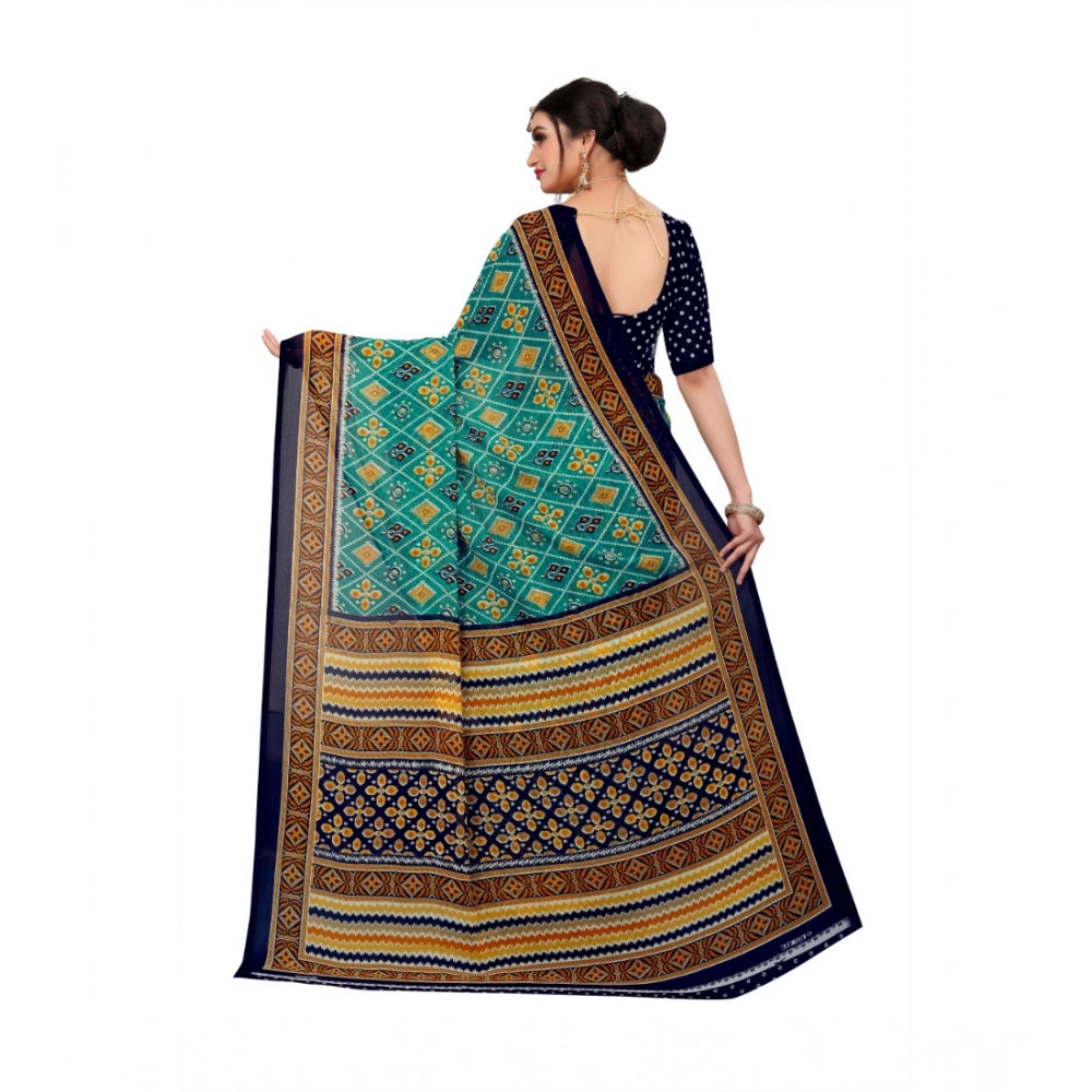 Vaystra Georgette Floral Print Saree With Unstitched Blouse 5.5Mtr – Dark Green