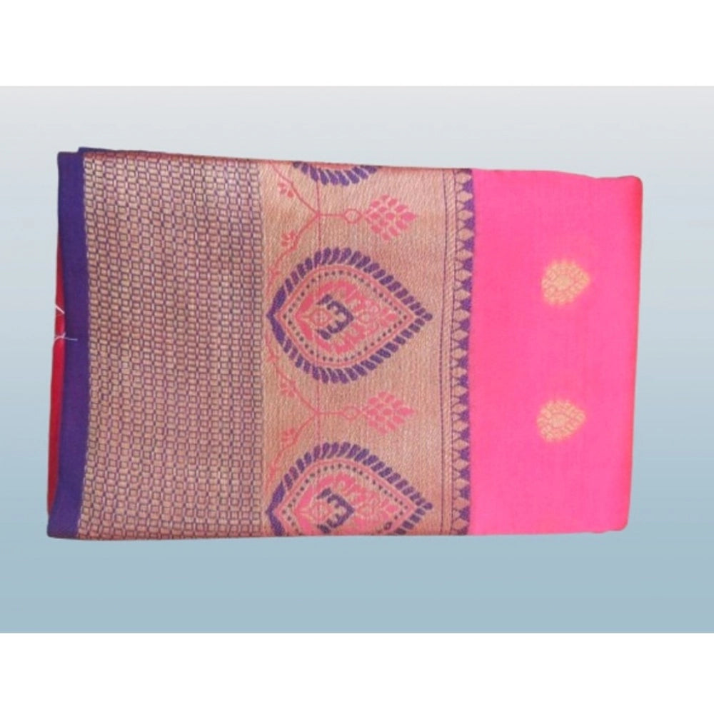 Vaystra Silk Blend Woven Saree With Unstitched Blouse 5.5Mtr – Pink
