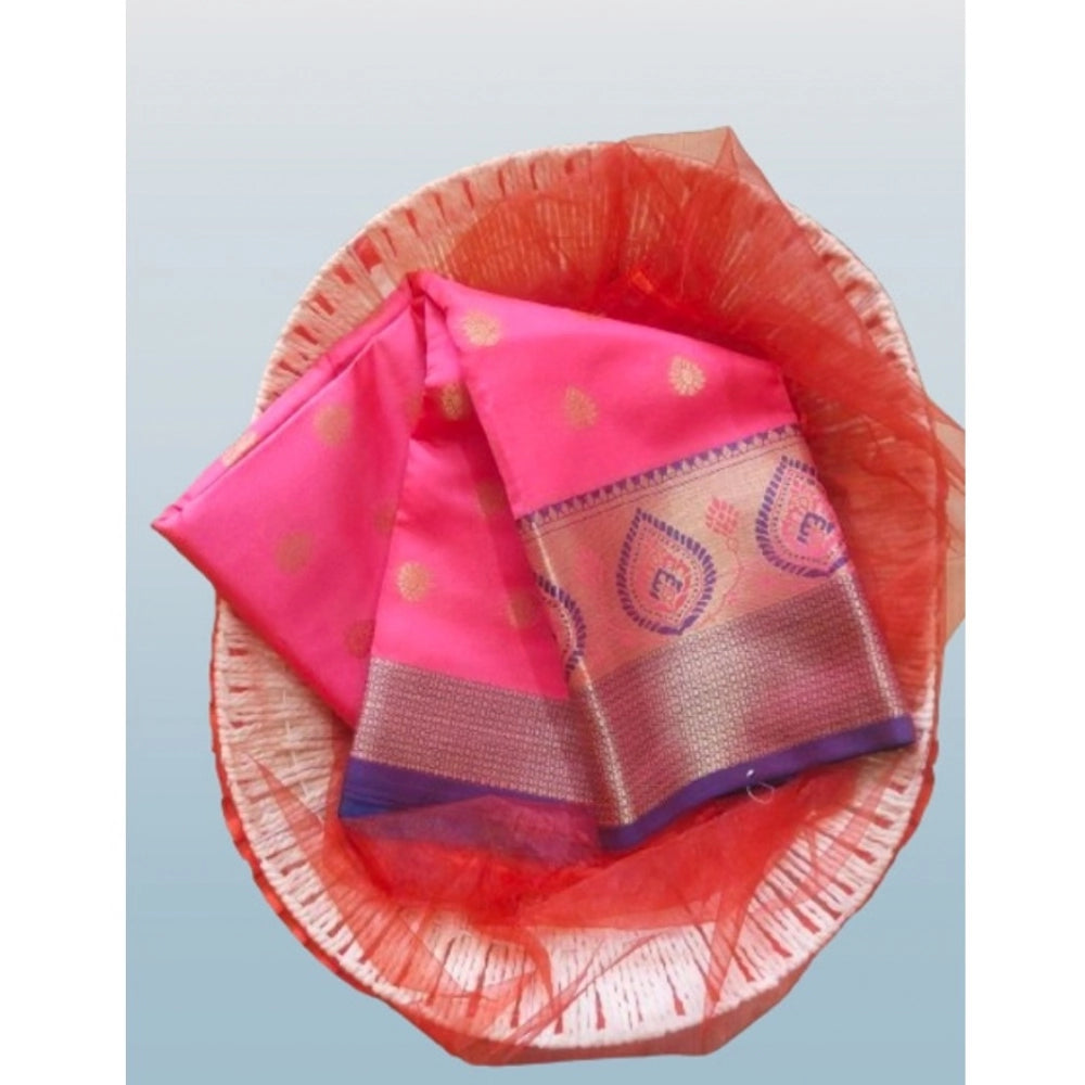 Vaystra Silk Blend Woven Saree With Unstitched Blouse 5.5Mtr – Pink