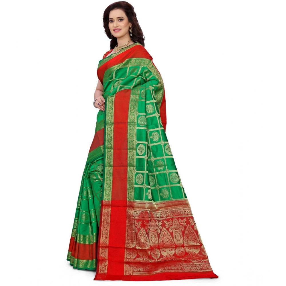 Vaystra Jacquard Woven Saree With Unstitched Blouse 5.5Mtr – Green