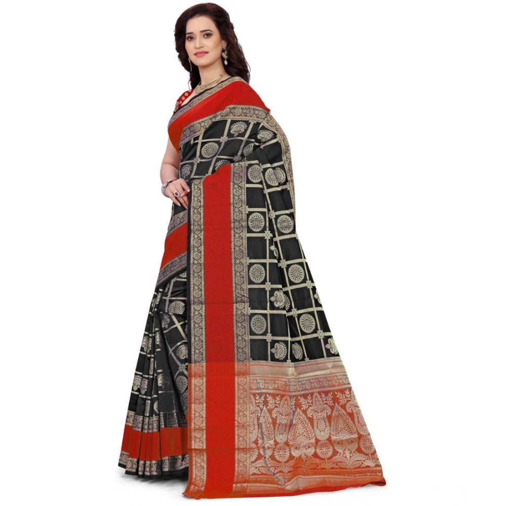 Vaystra Jacquard Woven Saree With Unstitched Blouse 5.5Mtr – Red-Black
