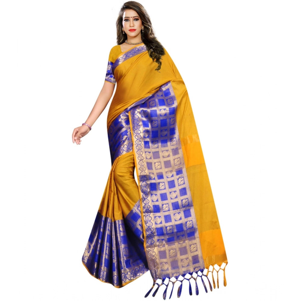 Vaystra Jacquard Woven Saree With Unstitched Blouse 5.5Mtr – Mustard
