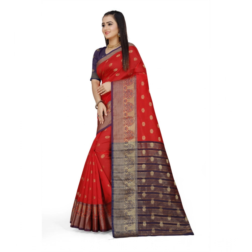 Vaystra Jacquard Woven Saree With Unstitched Blouse 5.5Mtr – Red